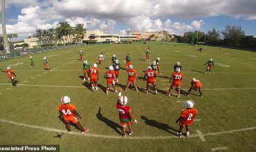 Football game as seen from drone